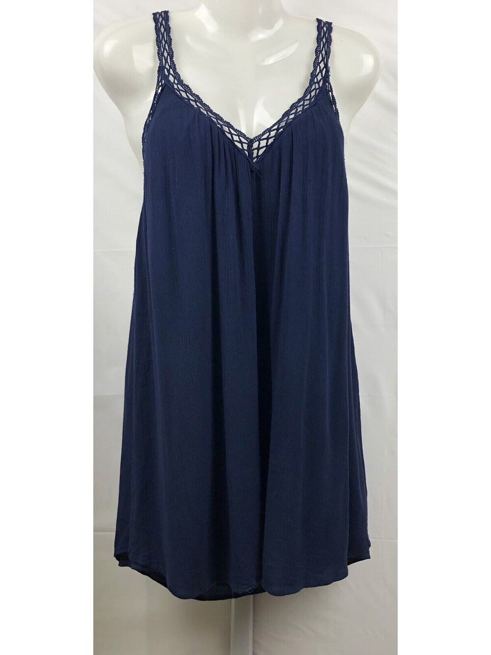Lush Pleated Top Women M Blue Sleeveless Racerback Lace Straps Fully Lined